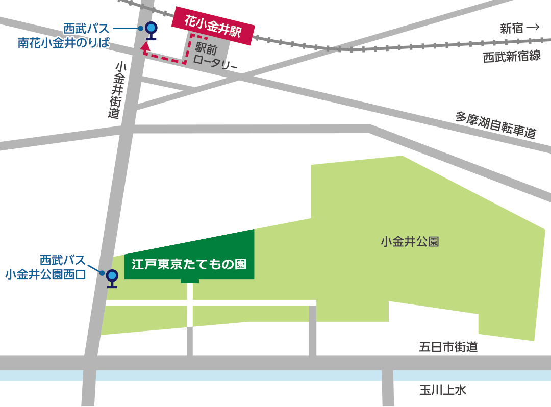 西武新宿線からの行きかた地図